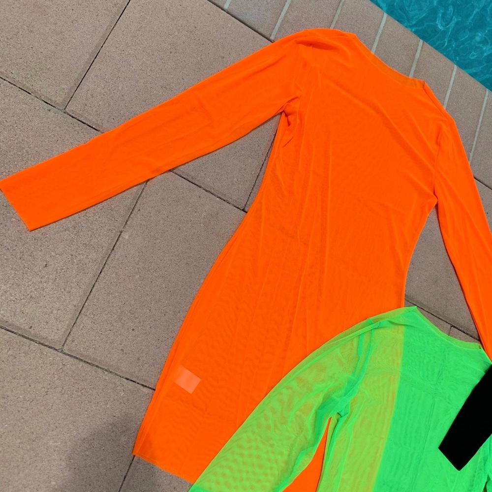 Neon orange Mesh cover up dress